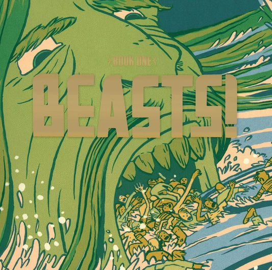 Cover of 'Beasts' book showing a stylized illustration of a beast or monster, predominantly in green tones, with a title text 'BEASTS!' in the foreground.