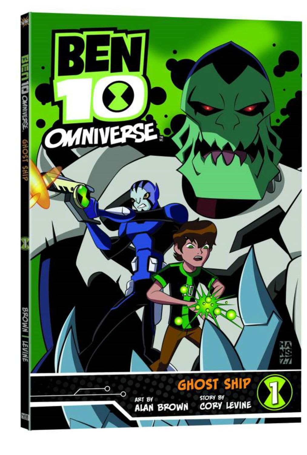 Ben 10 Omniverse Volume 1 Ghost Ship graphic novel front cover featuring Ben Tennyson Rook Blonko and Khyber by Alan Brown and Cory Levine