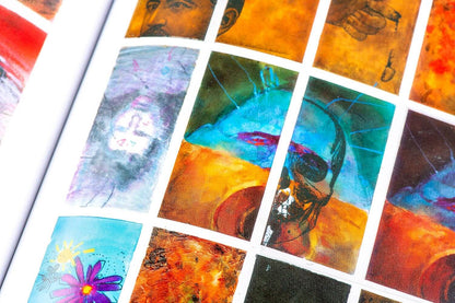 Colorful multi panel grid of Bill Sienkiewicz paintings from Revolution hardcover book.