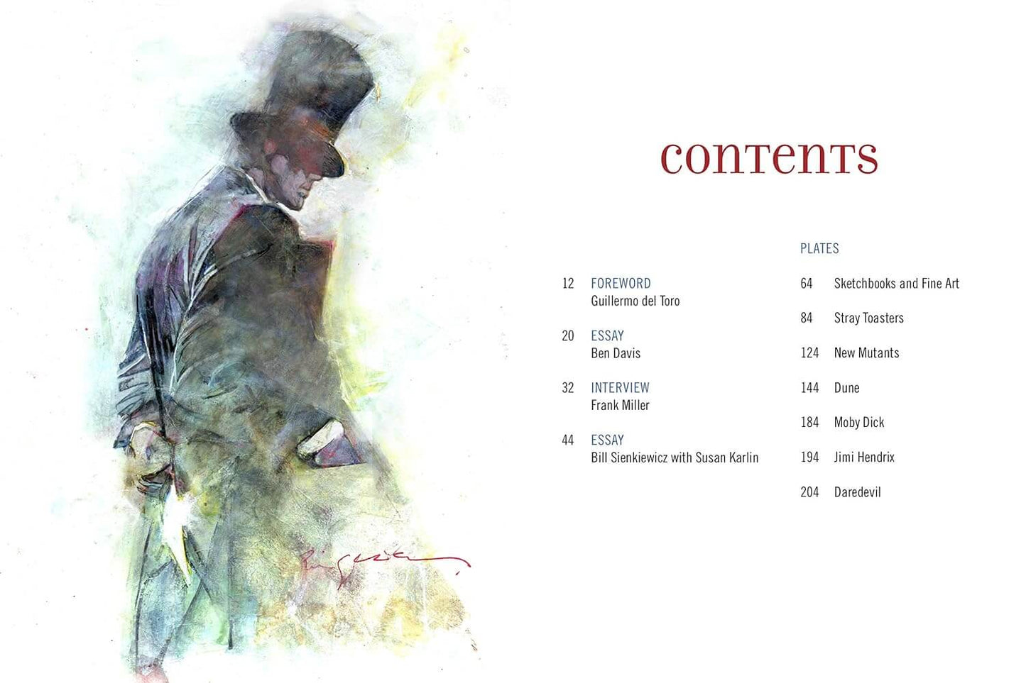Table of contents page from Bill Sienkiewicz Revolution Volume 1 featuring sketch art.