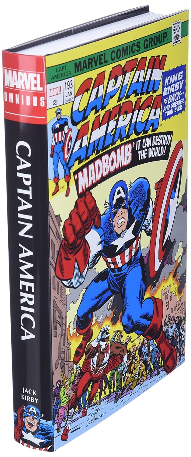 Captain America omnibus, featuring a detailed comic cover on the front and a black spine with red and white branding.
