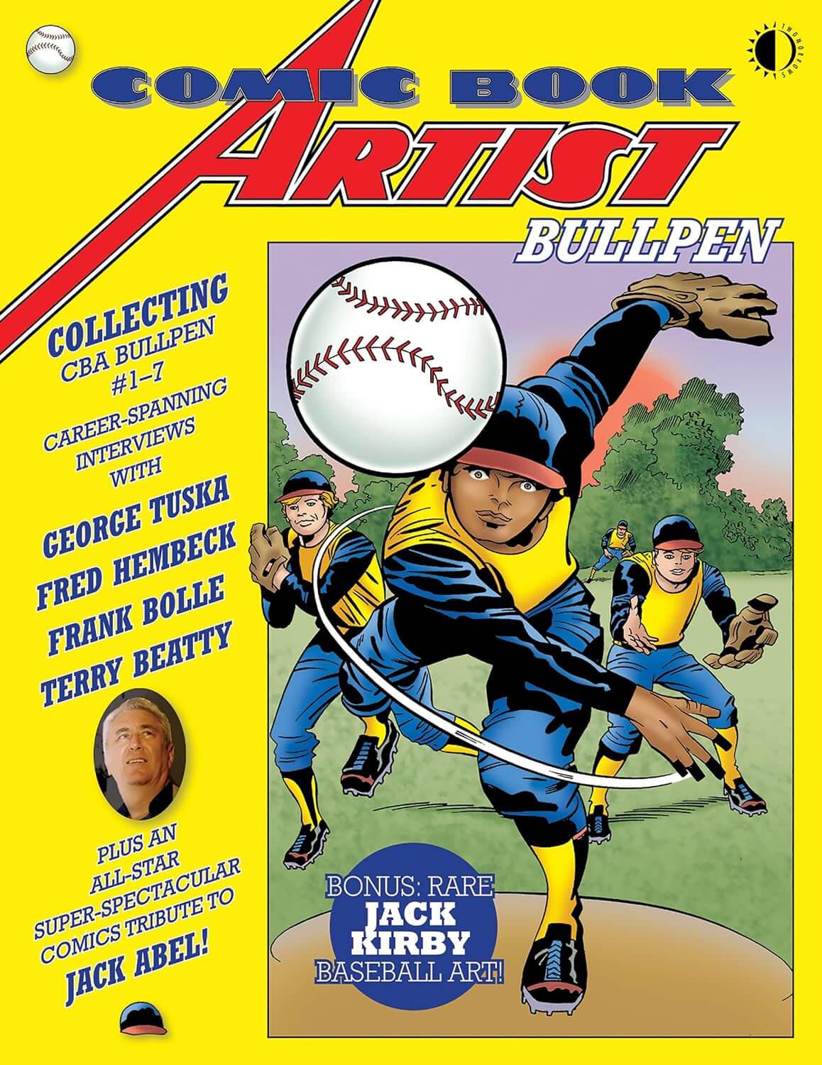 Comic book cover featuring a baseball player in action with text about the 'Comic Book Artist Bullpen' series.
