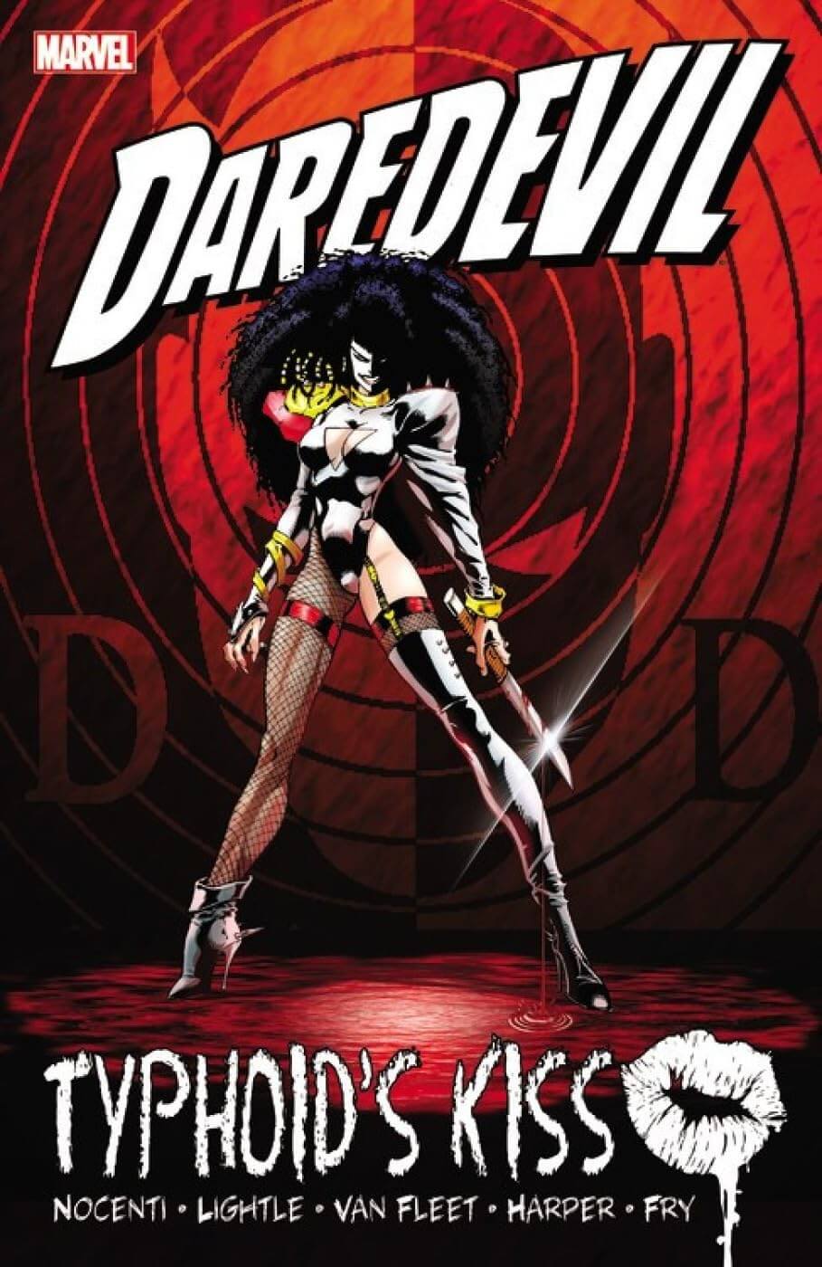 Comic book cover of Daredevil featuring Typhoid's Kiss with Marvel logo.