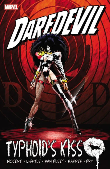 Comic book cover of Daredevil featuring Typhoid's Kiss with Marvel logo.