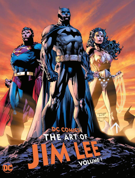Cover of the book 'DC COMICS THE ART OF JIM LEE HC VOL 01' featuring illustrations of Superman, Wonder Woman, and Batman.