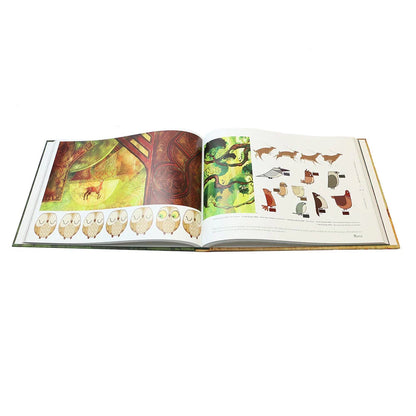 Open book with illustrations of animals on a white background