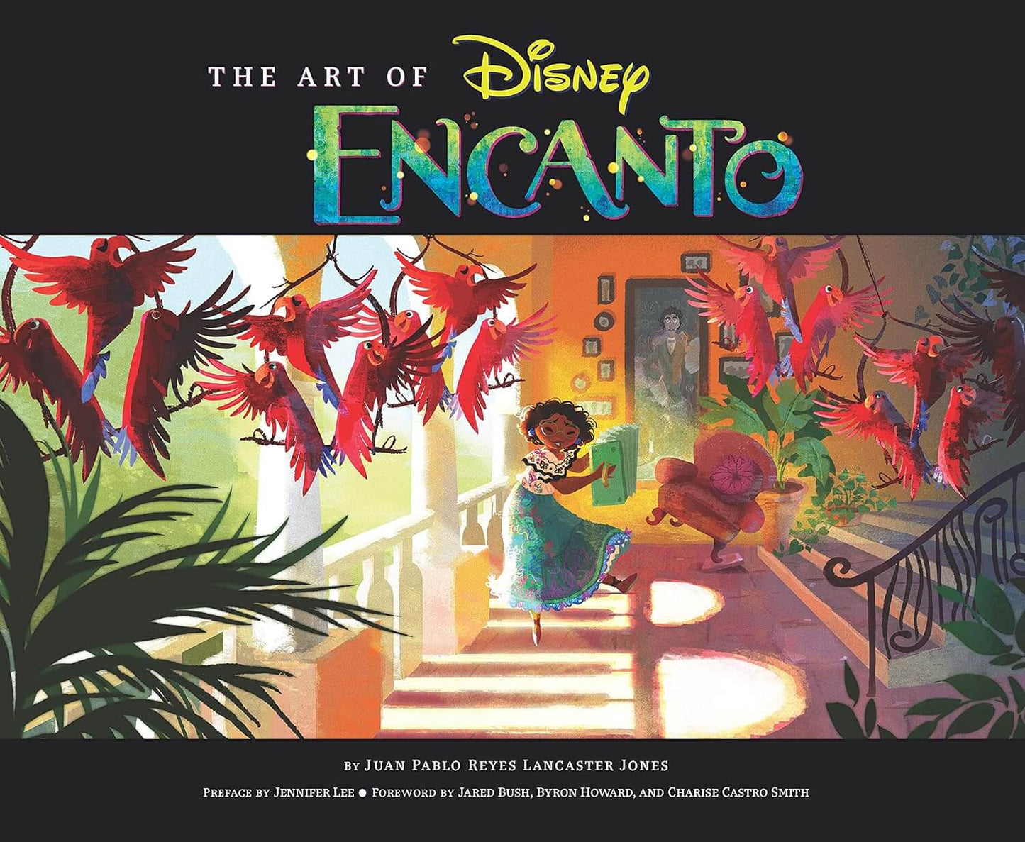 Cover of 'The Art of Encanto' book featuring illustrations of characters and a scene from the Disney movie 'Encanto'.