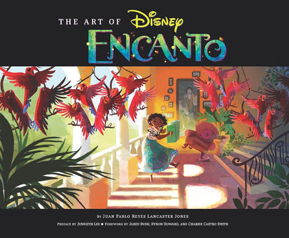 Cover of 'The Art of Encanto' book featuring illustrations of characters and a scene from the Disney movie 'Encanto'.