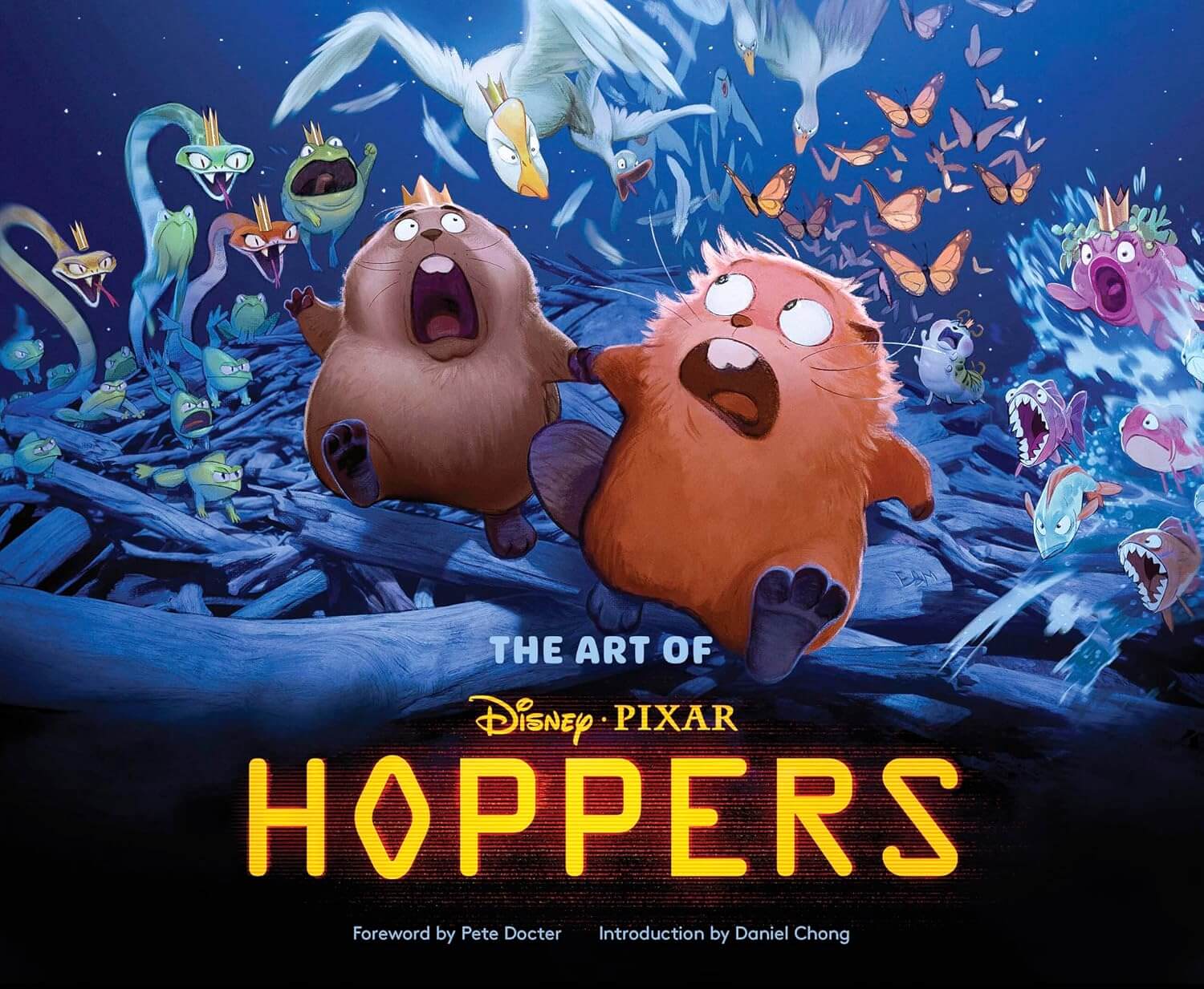 Book cover of 'The Art of Disney Pixar Hoppers' with animated characters in a underwater scene.