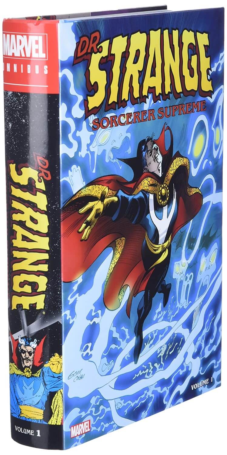 Marvel Dr. Strange: Sorcerer Supreme Volume 1 hardcover comic book, showing the front cover and spine with Doctor Strange depicted in his red and gold cloak against a blue swirling energy background.
