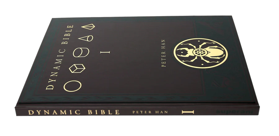A hardcover book titled 'Dynamic Bible' by Peter Han, featuring a black cover with gold lettering and geometric symbols, shown on a plain white background.
