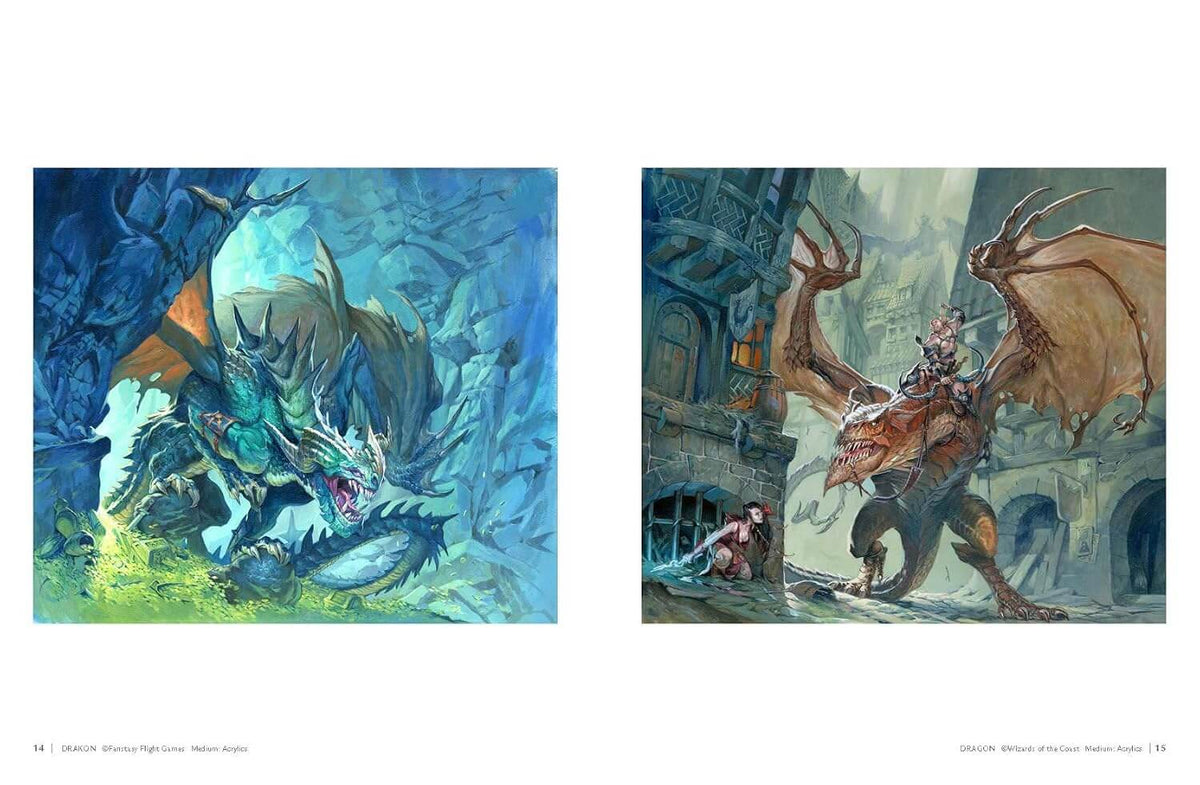 Elsewhere The Fantasy Art of Jesper Ejsing interior page spread showing fantasy dragon artwork