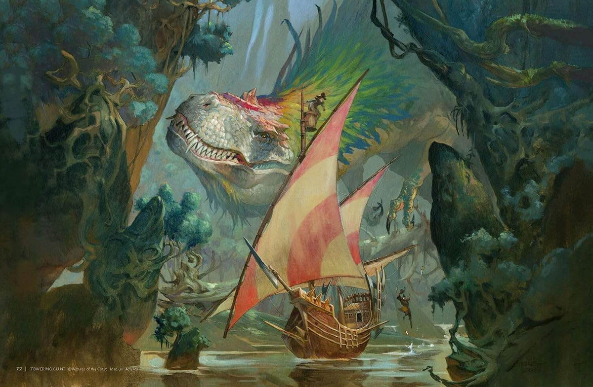 Fantasy landscape painting with ship and creatures by Jesper Ejsing from Elsewhere art book