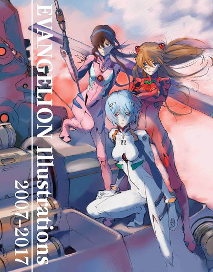 Cover of the book 'Evangelion Illustrations 2007-2017 SC ART', featuring anime-style character illustrations.