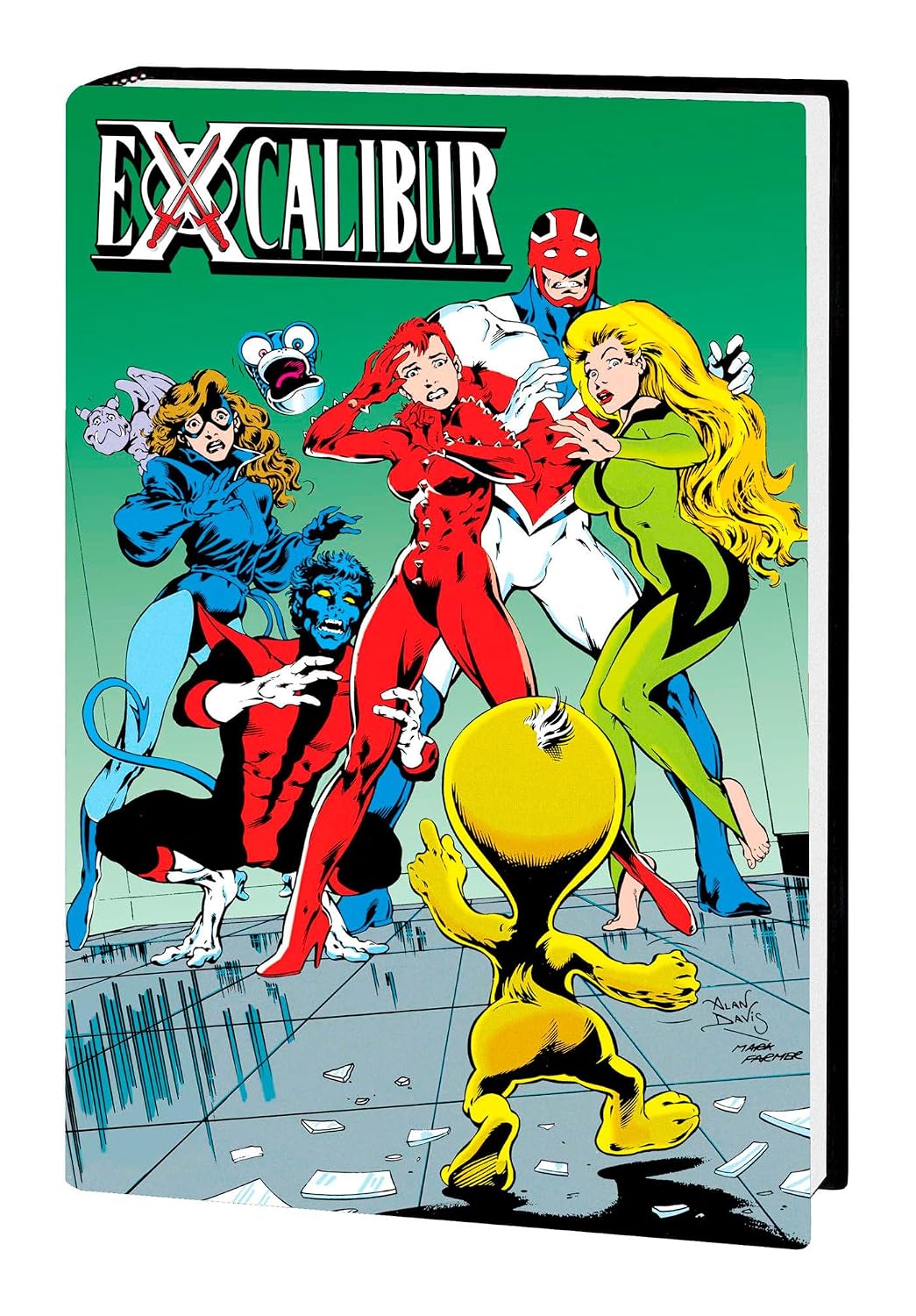 Excalibur Omnibus Volume 2 Hardcover comic book cover art by Alan Davis featuring Captain Britain Nightcrawler Shadowcat Rachel Summers and Meggan