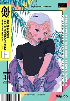 Fashion illustration outfit of the day cover with a girl in a black t-shirt and a cap