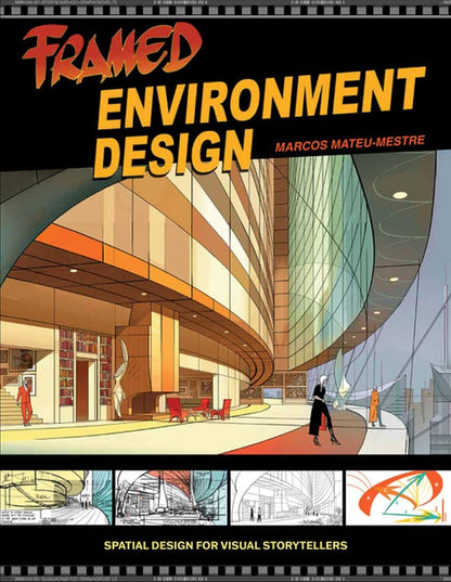 Book cover of 'Framed Environment Design' by Marcos Mateu-Mestre with architectural illustration and title text.