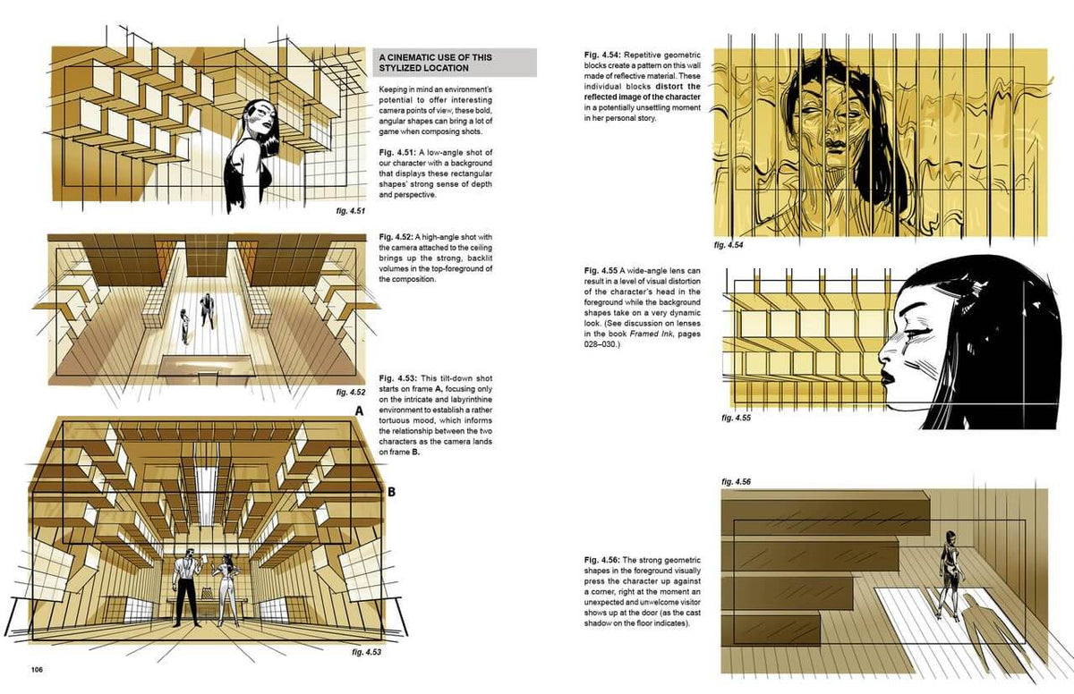 A printed page or booklet spread showing architectural/illustrated diagrams, cross-sections, and line drawings with captions and labels. The page is mostly white with tan, brown, black, and gray linework and text blocks arranged in a catalog-like layout.