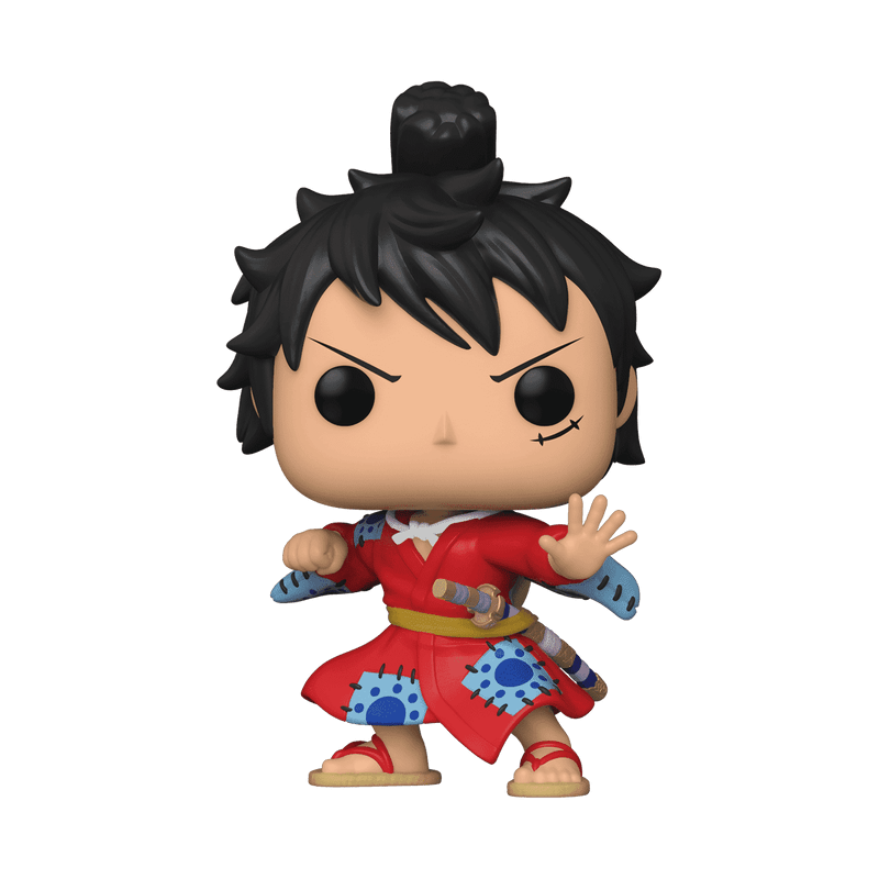 A Funko Pop! vinyl figure of the anime character luffytaro from One Piece, shown in a dynamic pose against a plain white background.