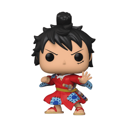 A Funko Pop! vinyl figure of the anime character luffytaro from One Piece, shown in a dynamic pose against a plain white background.