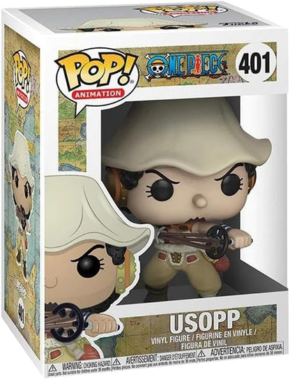 Funko Pop! Animation One Piece USopp vinyl figure number 401 in its original box packaging, featuring the character with his signature hat and sword.