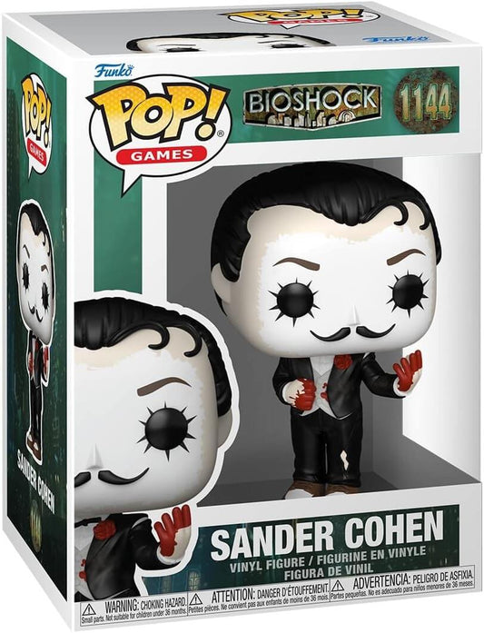 Funko Pop! vinyl figure packaging for Sander Cohen from Bioshock, featuring the Funko logo and game branding.