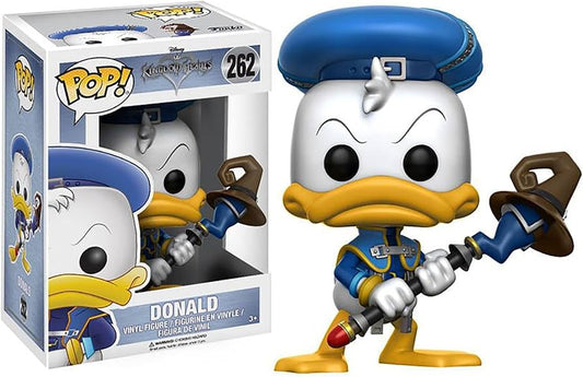 Funko Pop! vinyl figure of Donald Duck in a blue outfit with a box next to it on a white background