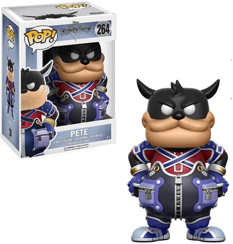 Funko Pop! vinyl figure of Pete the Cat from Disney's Kingdom Hearts, shown next to his retail box. The figure is wearing a blue and red military-style uniform with a Union Jack pattern, black mask, and has a large mustache.
