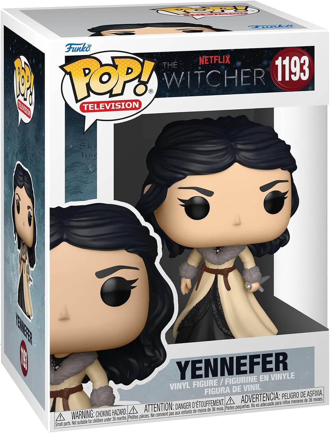 Funko Pop! vinyl figure packaging for Yennefer from The Witcher with branding and product details.