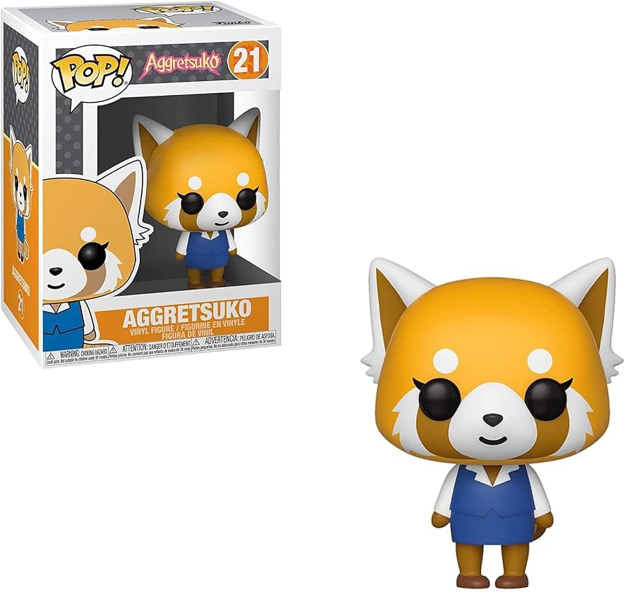 Funko Pop! vinyl figure of Aggretsuko, shown next to its original window box packaging on a solid white background.