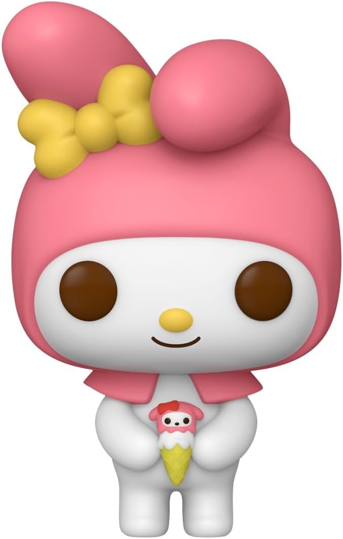 Cartoon character figurine with pink hair and white outfit on a white background