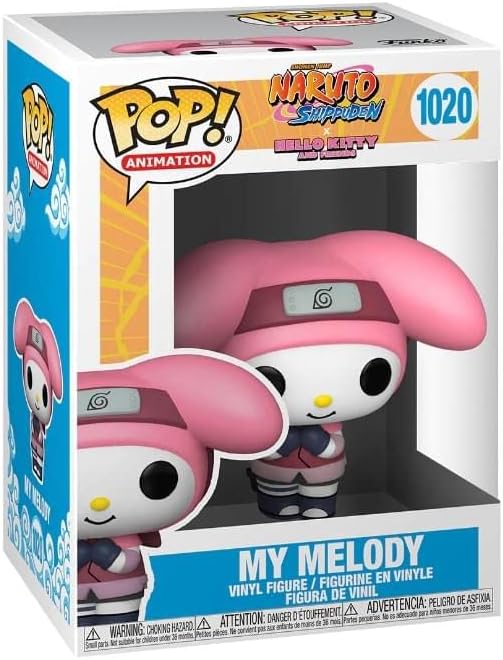 Funko Pop! Animation Naruto Shippuden My Melody figure in its original window box packaging, featuring the character in a pink ninja outfit with a white face and black eyes.