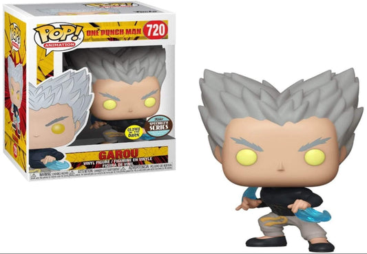Funko Pop! vinyl figure of a character with gray hair and yellow eyes, next to its packaging.