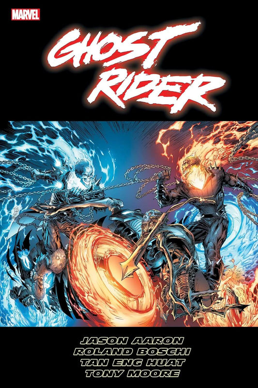 Comic book cover of Ghost Rider with fiery and icy elements.