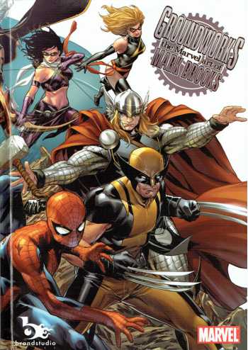 Cover of the book 'Groundworks Marvel Art of Mark Brooks HC' featuring illustrated characters Spider-Man, Wolverine, and Captain America, indicating a focus on Marvel Comics artwork.