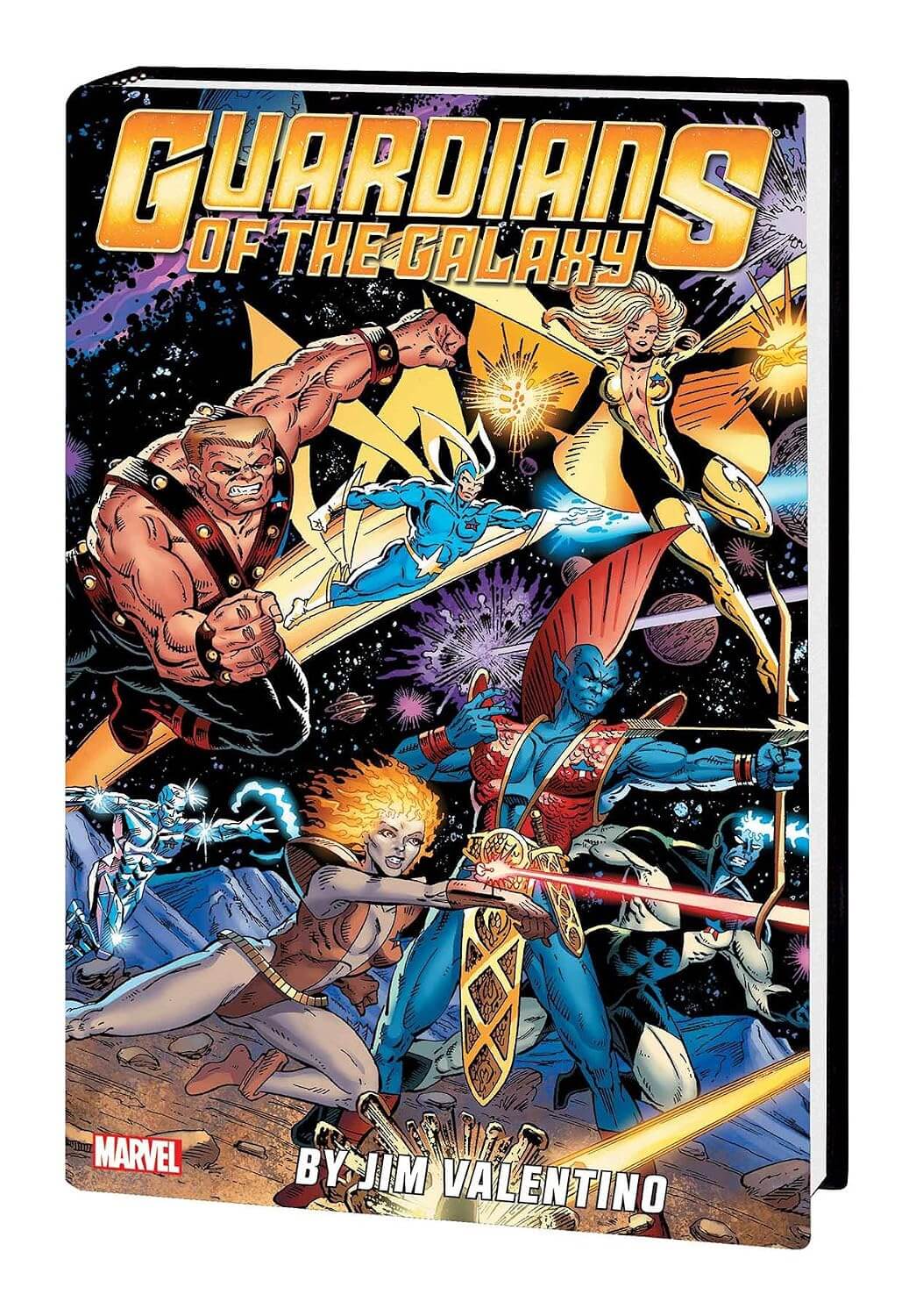 Comic book cover of 'Guardians of the Galaxy' featuring superhero characters in action poses.