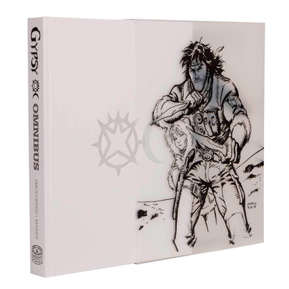 Gypsy Omnibus hardcover book featuring a black ink illustration of a warrior and a woman on the cover, with the spine visible on the left.