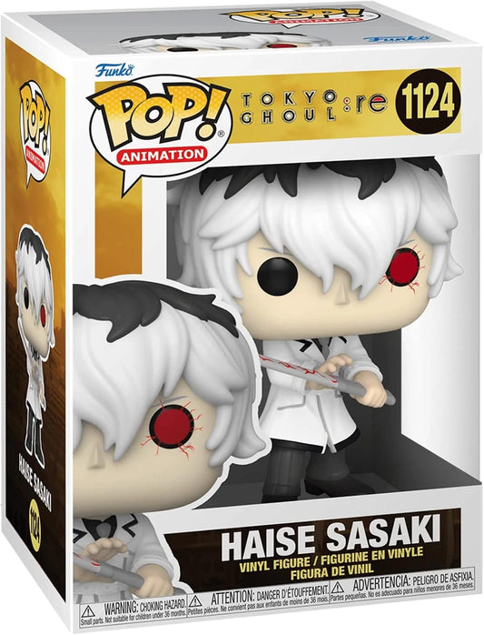 Funko Pop! vinyl figure packaging of Haise Sasaki from Tokyo Ghoul, with Funko logo and product details.