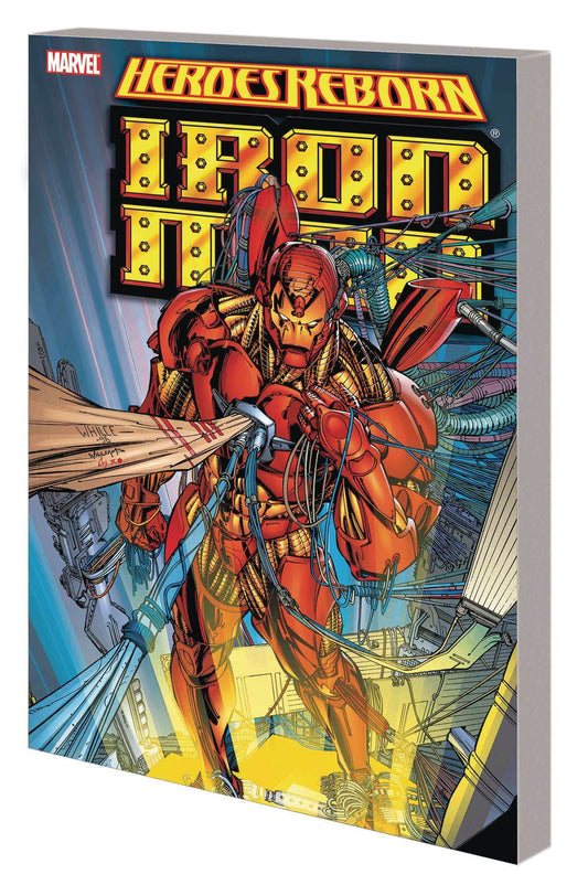 Cover of the comic book 'Iron Man' featuring the character Iron Man in his armored suit, engaging in a dynamic pose with a vibrant background.