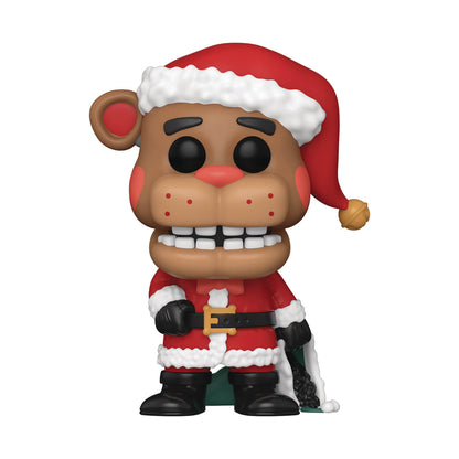 A stylized vinyl figure of a bear dressed as Santa Claus, featuring a red Santa hat with white trim, a red Santa suit with white trim, black boots, and a gold buckle belt, shown on a plain white background.