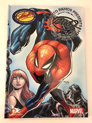 Cover of the book 'Humberto Ramos My Marvels 1' featuring a stylized illustration of the character Spider-Man in the foreground with a background of another character.