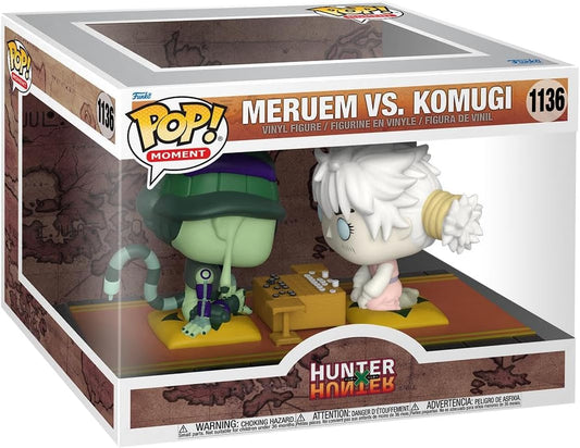 Funko Pop! Moment vinyl figure set of Meruem vs. Komugi from Hunter x Hunter, shown in its original window box packaging.