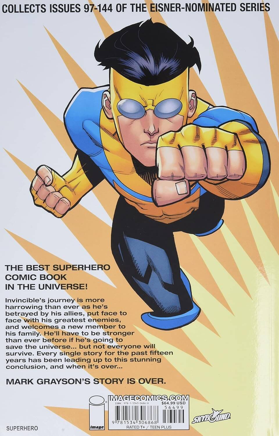 Comic book back cover with invicible character