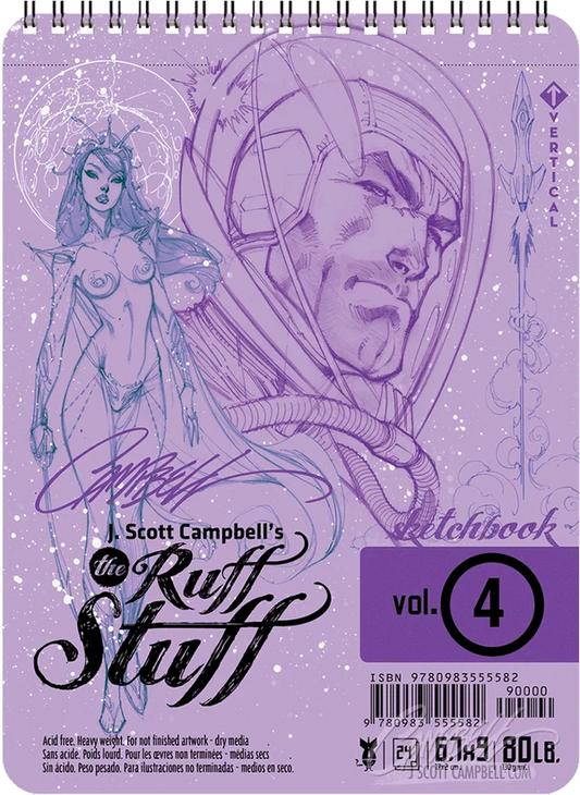 Front cover of the spiral-bound sketchbook 'J. Scott Campbell's The Ruff Stuff vol 4.