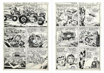 Comic book page with various panels showing action and characters.