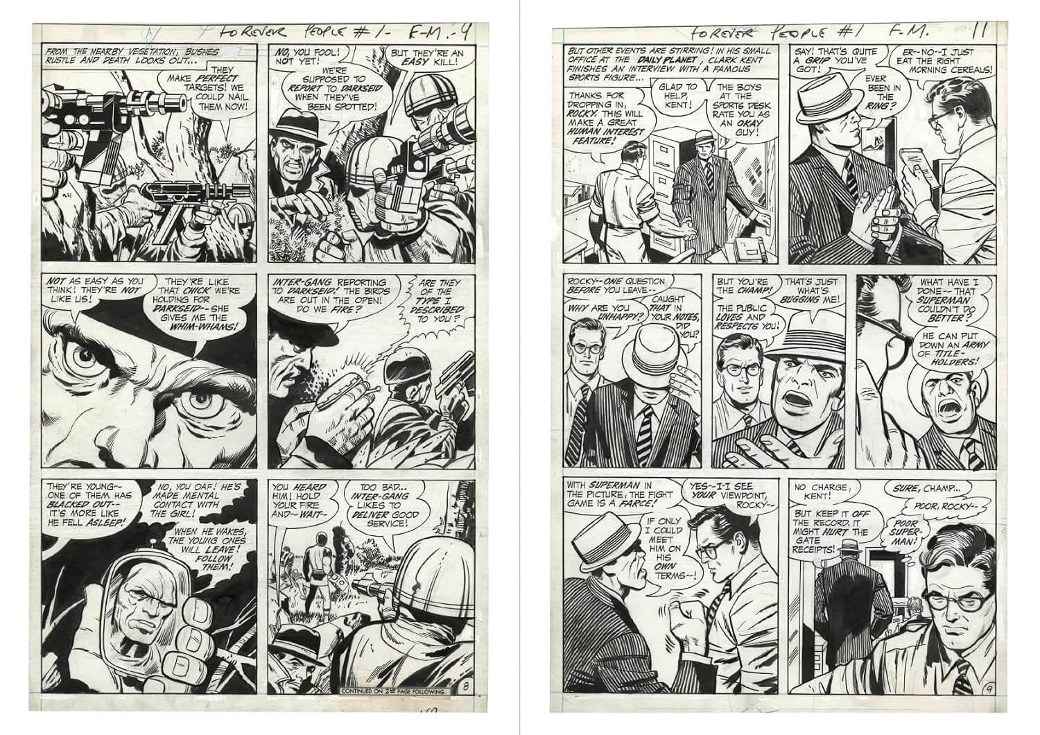 Comic book page with black and white illustrations and text bubbles.
