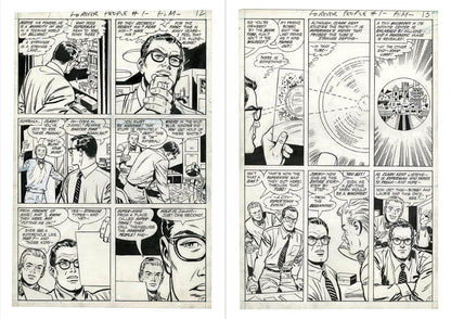 Two original comic book pages from 'The Loud House' film, featuring black ink panel drawings on off-white paper with handwritten title notes at the top.