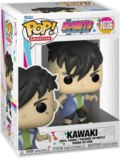 Funko Pop! vinyl figure packaging featuring Kawaki from Boruto with colorful branding.