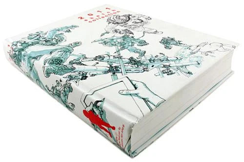 A hardcover art book titled '2011 Sketchbook' featuring a white cover decorated with detailed black ink sketches of figures and animals in greenish-blue tones, accented with a small red sketch near the bottom.