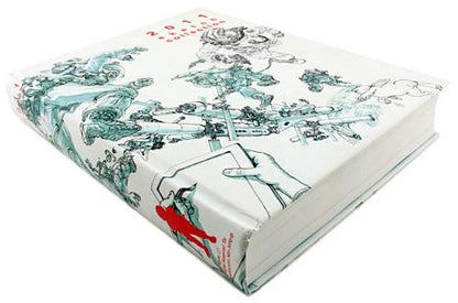 A hardcover art book titled '2011 Sketchbook' featuring a white cover decorated with detailed black ink sketches of figures and animals in greenish-blue tones, accented with a small red sketch near the bottom.